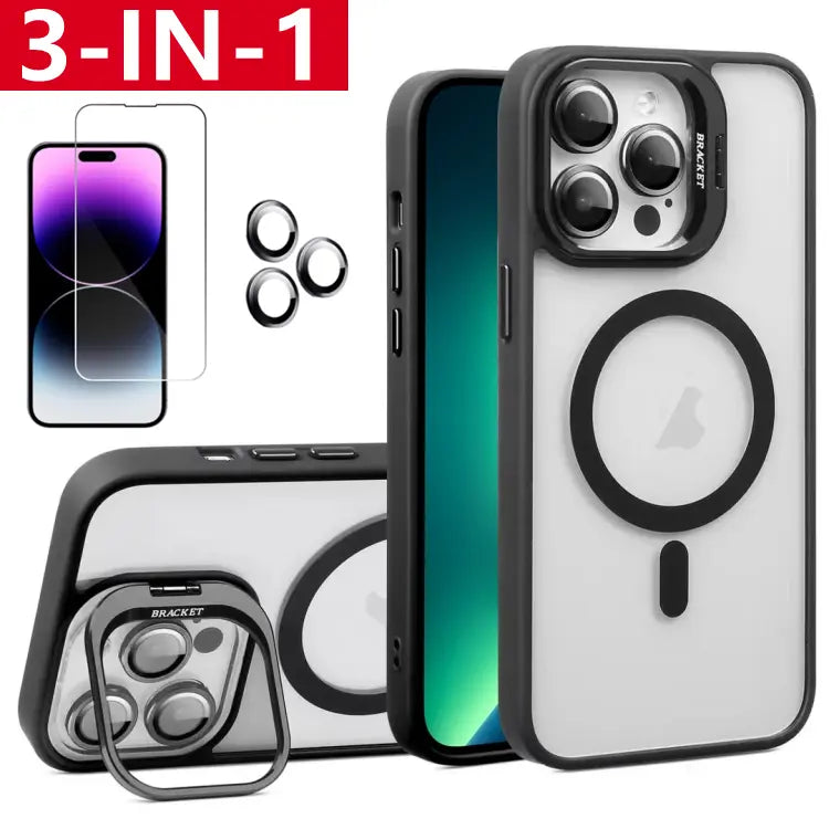 3-in-1 Shockproof Stand Protective Case for iPhone 17 Pro Max 17 16 15 14 13 12 11, with Screen Protector & Camera Lens Protector iPhone Case Cover