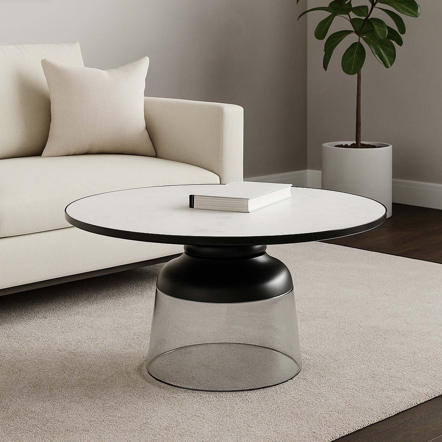 Glass Base Coffee Table, White