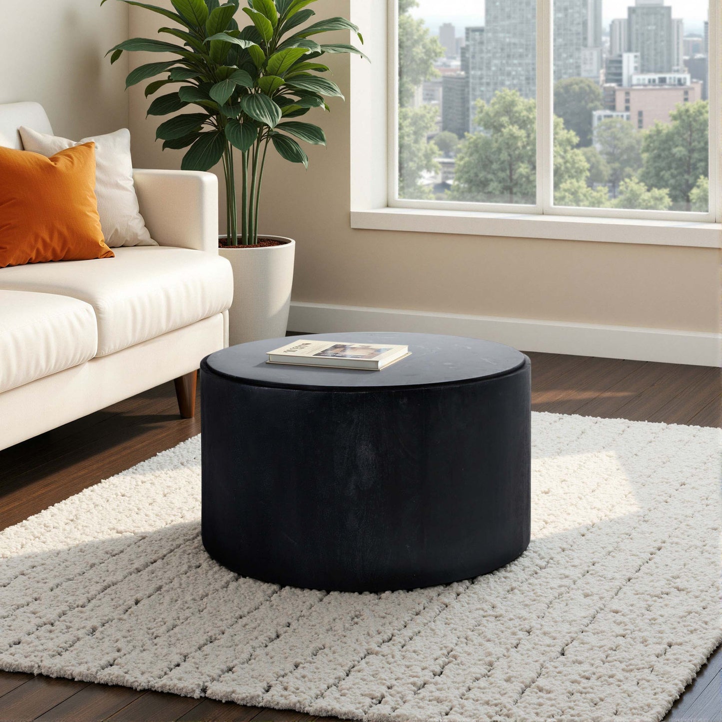 Marble Inlay Round Coffee Table, Black