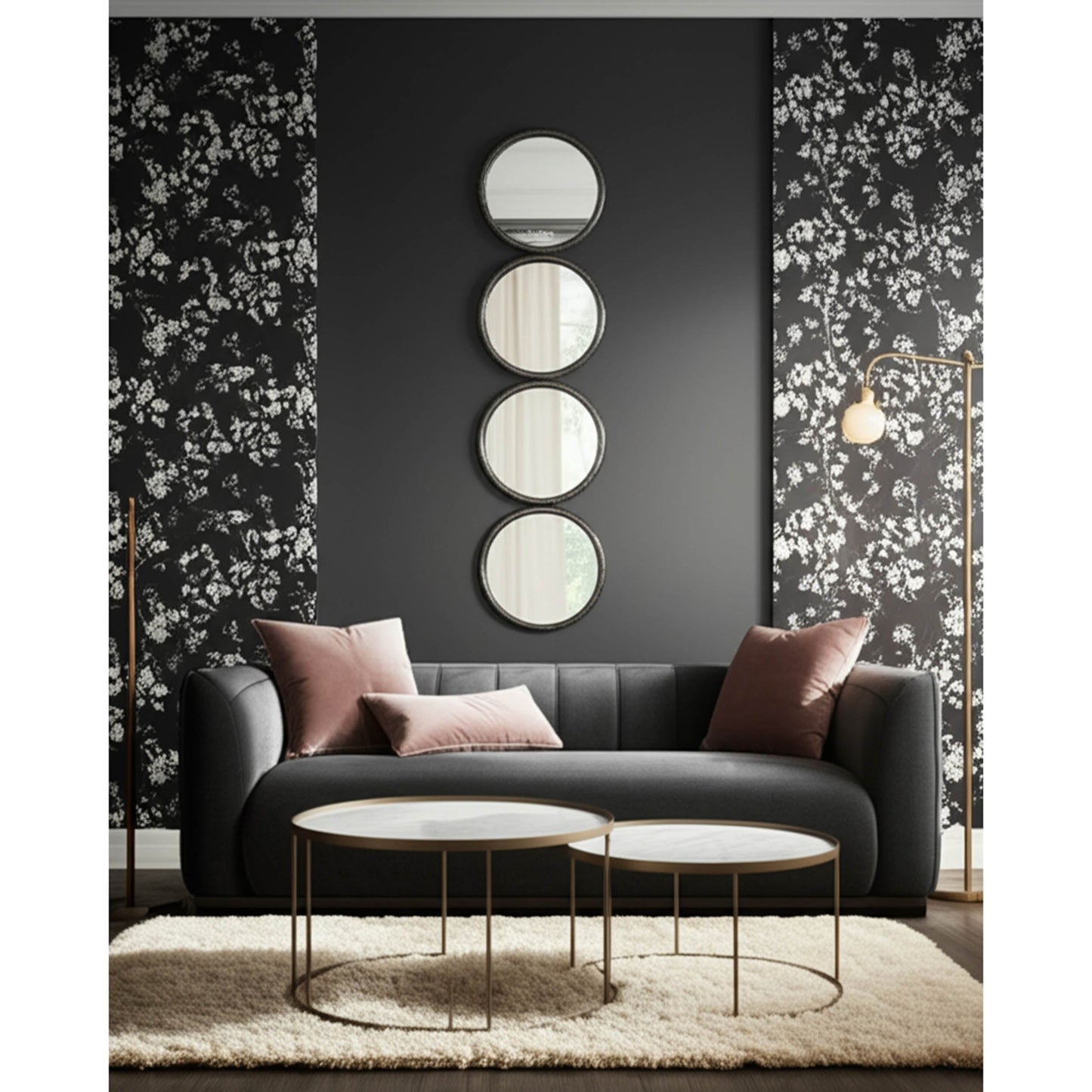 Circles Wall Mirror, Black