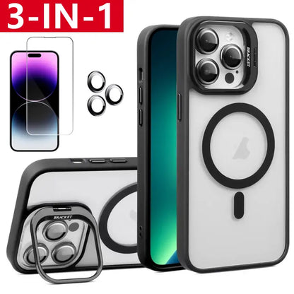3-in-1 Shockproof Stand Protective Case for iPhone 17 Pro Max 17 16 15 14 13 12 11, with Screen Protector & Camera Lens Protector iPhone Case Cover