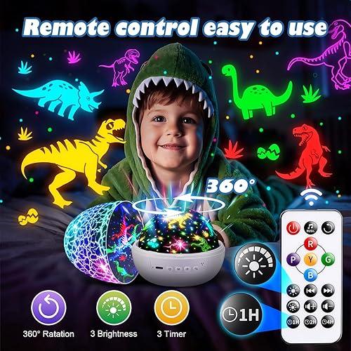 PIKOY Dinosaur Toys for Kids 3-8 Night Light Projector Dinosaur Eggs Boys Christmas Gifts | 15 Sounds 3D Films | 31Colors Remote Control | Toddler Boy Toys, Boys Room Decor, Boy Gifts