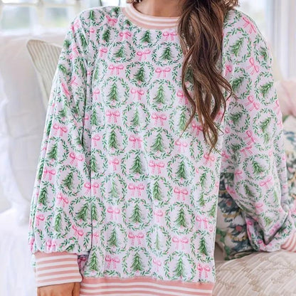 tree bow print pajamas